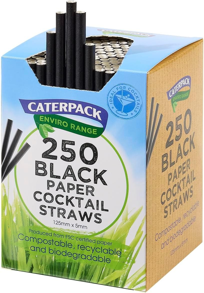 Caterpack Enviro Range Paper Cocktail Straws 250 Pack, 125 x 5mm, Ideal for Coc