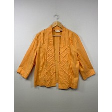 Art to Wear Chicos Womens Size Large Orange Linen Blend Open Front Ribbon Jacket
