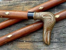 Bastone da passeggio in legno canna manico testa cane design nautico ottone