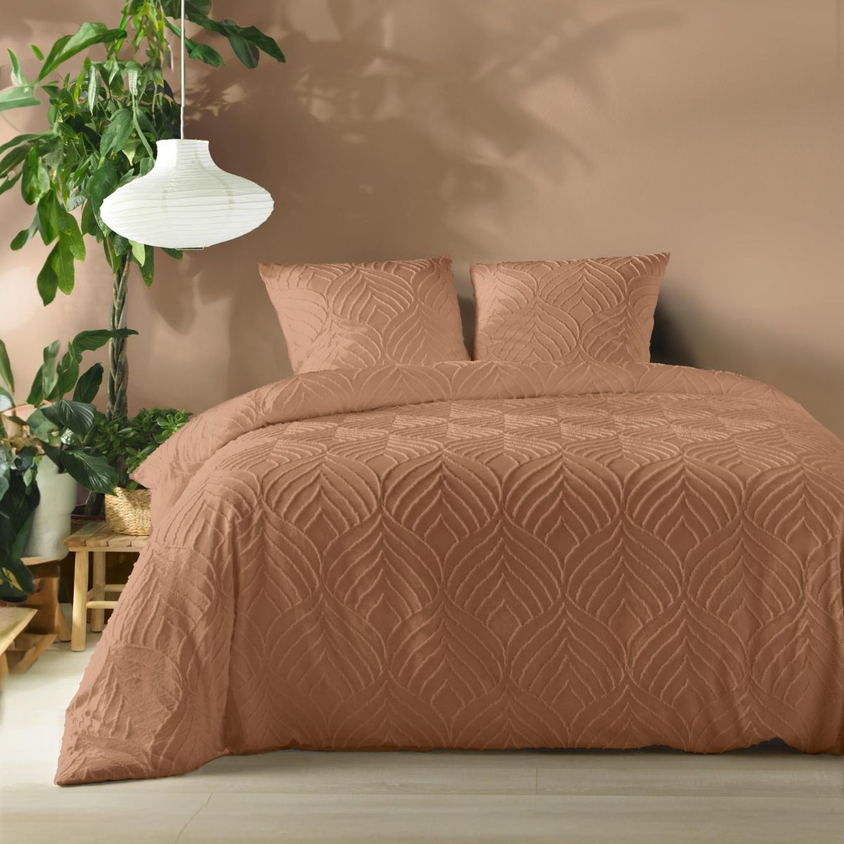 Parure de lit 240x220 cm Heltie mocha pour une chambre cosy