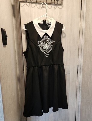 Hot Topic Black Gothic Moth Dress White Collar Sleeveless Alt XL