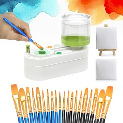 Green Paint Brush Cleaner with 20 Painting brushes, 2 Mini Canvas, 1 Mini Eas...