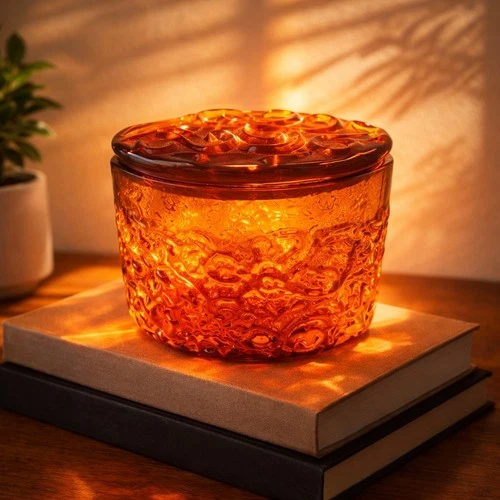 Blenko Glass Company Joel Myers 1967 Tangerine Orange Elliptical MCM Bubble Vase