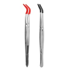 2 PCS Tweezers Curved Bent Rubber Tip Tweezers Stainless Steel Crafts8871