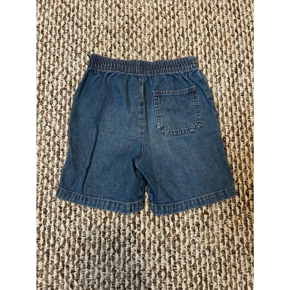 Shorts jeans vintage Okie Dokie infantil elástico bolsos na cintura azul 4T criança - Imagem 2 de 3