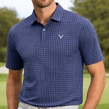 Callaway Mens Opti-Dri Golf Polo Shirt Blue Geometric Diamond Print Large
