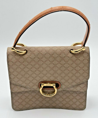 Celine Macadam Double Flap Top Handle Bag Brown Canvas Leather Made in Italy