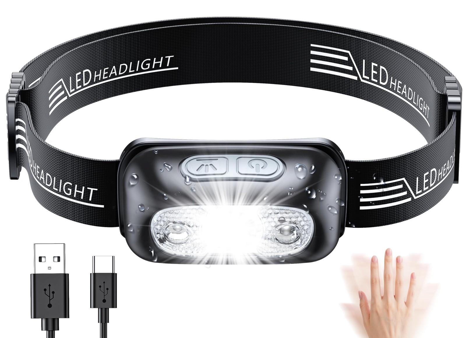 Babacom Head Torch, Rechargeable Super Bright LED Headlamp-250 Lm, Black