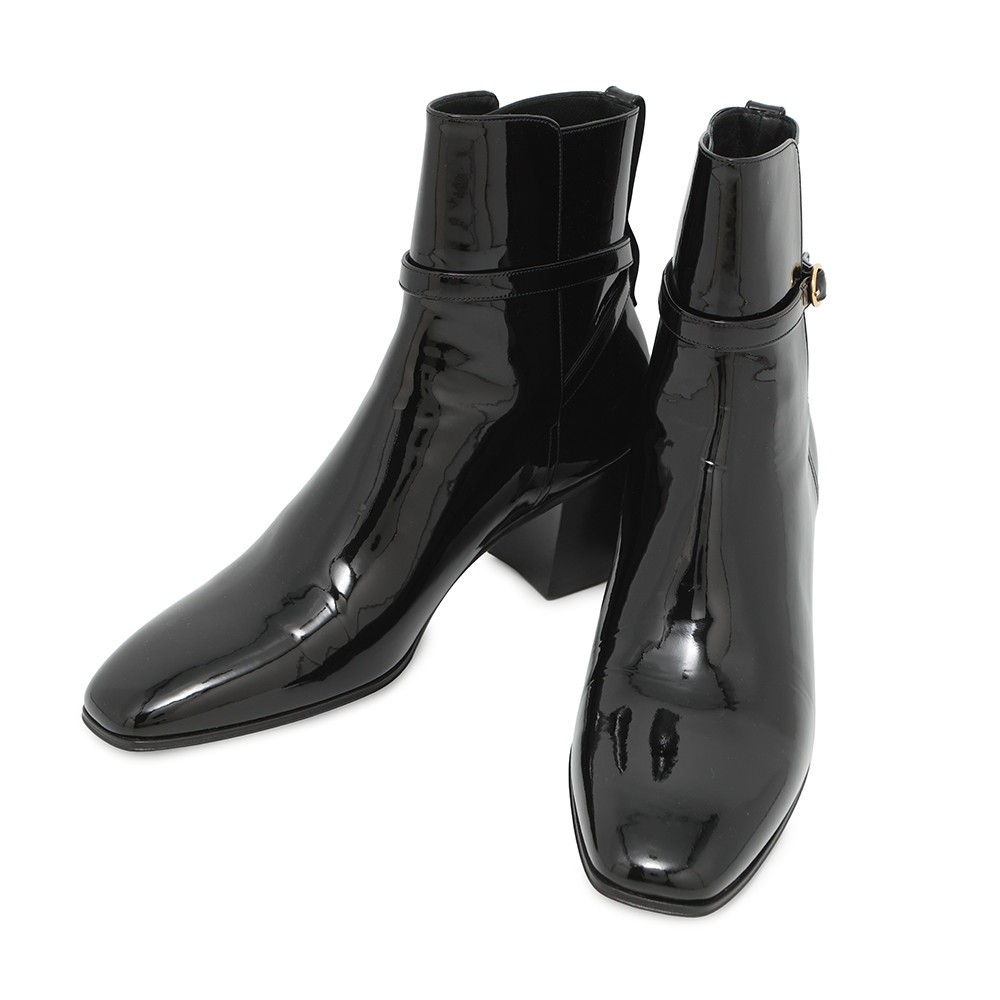 Stivali Encre SAINT LAURENT PARIS tacco spugna taglia 41 vernice pelle nero 709447