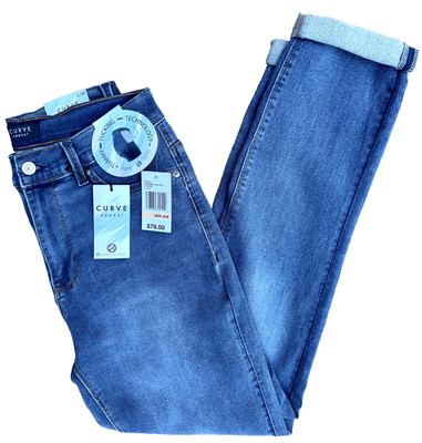 Curve appeal Women's Mid Rise Rolled Cuff Blue Denim Jeans Shaping System 2, 6,8