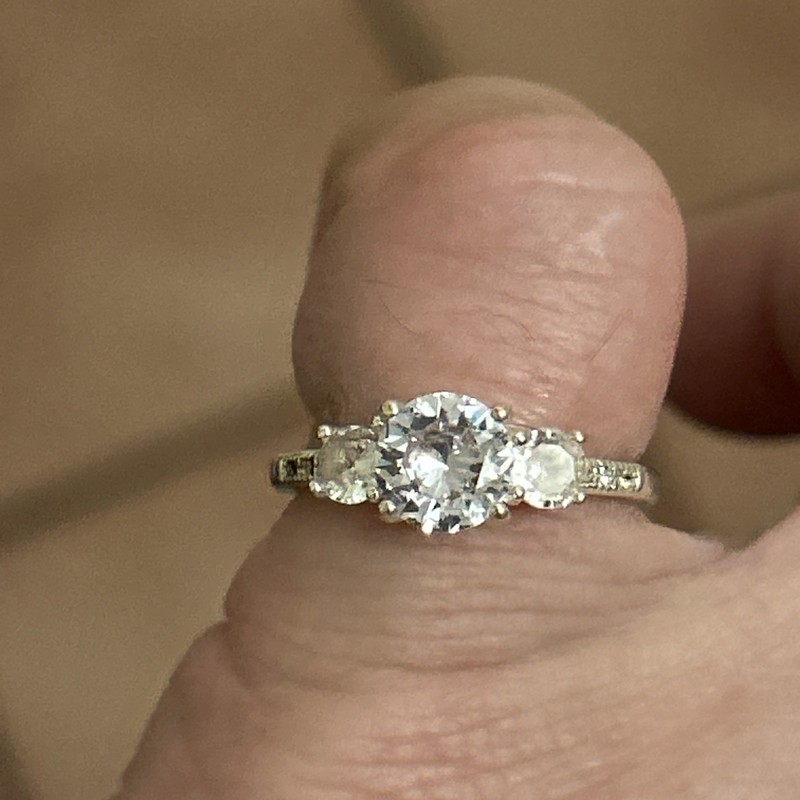 Estate Sterling Silver 3 Stone Cubic Zirconia Ring Wedding Size 7