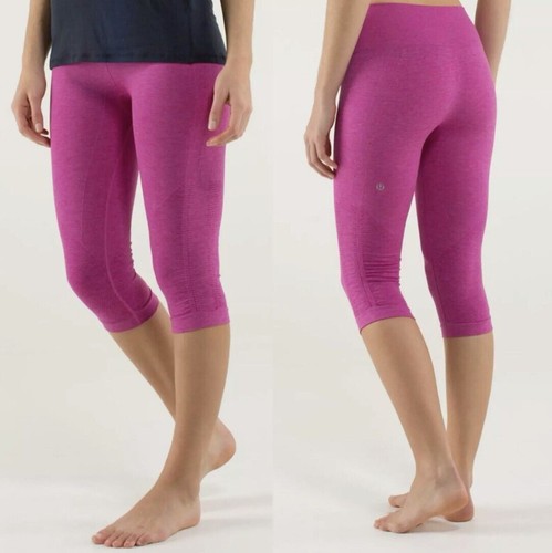 Lululemon Leggings In The Flow Crop Heathered Raspberry Size 4
