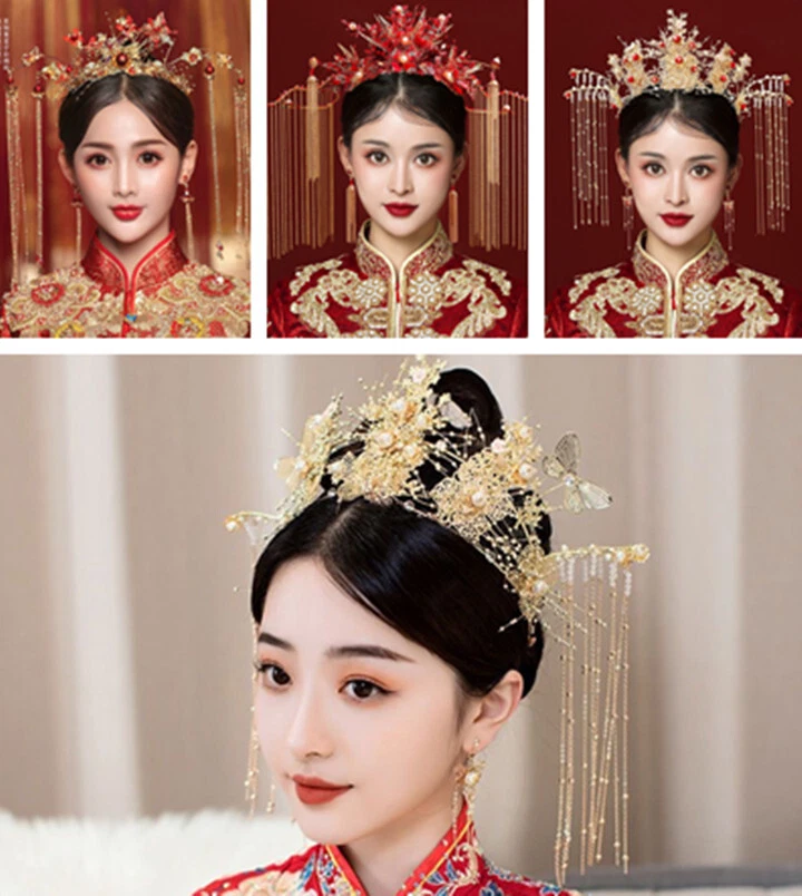 Chinese Style Bride Wedding Hair Ornaments Retro Tassel Headdress+Earrings  Set