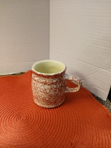 Vintage Roseville Friendship Pottery Pink Rose Spongeware Coffee Mug...