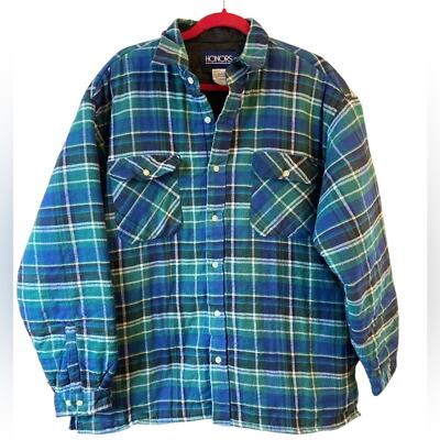 Men s Vintage Honors Blue Green Plaid Lined Flannel Shacket
