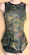 GK TIE-DYE HOLOGRAM ICE FIGURE SKATE ADULT SMALL TRICOT SLVLS DRESS Sz AS NWT