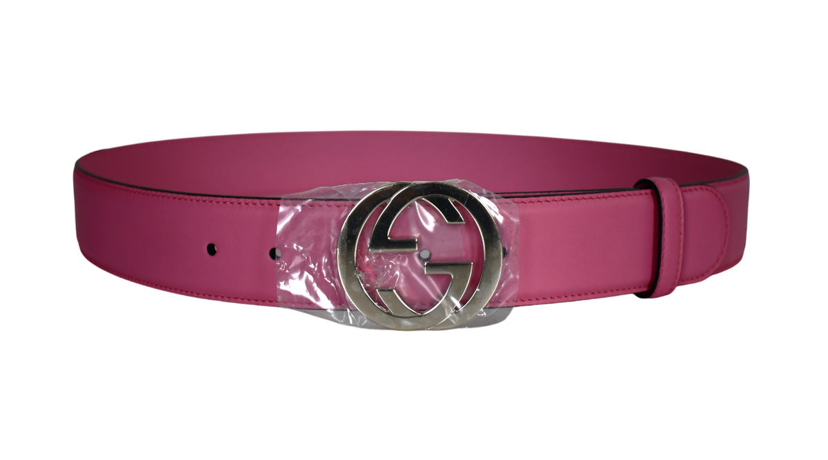 GUCCI ベルト　レディース　ピンク NEW Authentic GUCCI Pink Leather Interlocking G Buckle