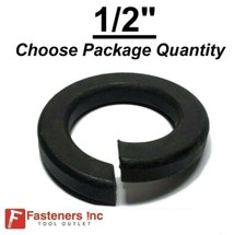 1/2" Plain Black Steel Low Carbon Standard Split Lock Washers (Pick Quantity)