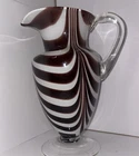 Vintage Hand Blown Murano Style Purple White Stripe Swirl Glass Pitcher Vase