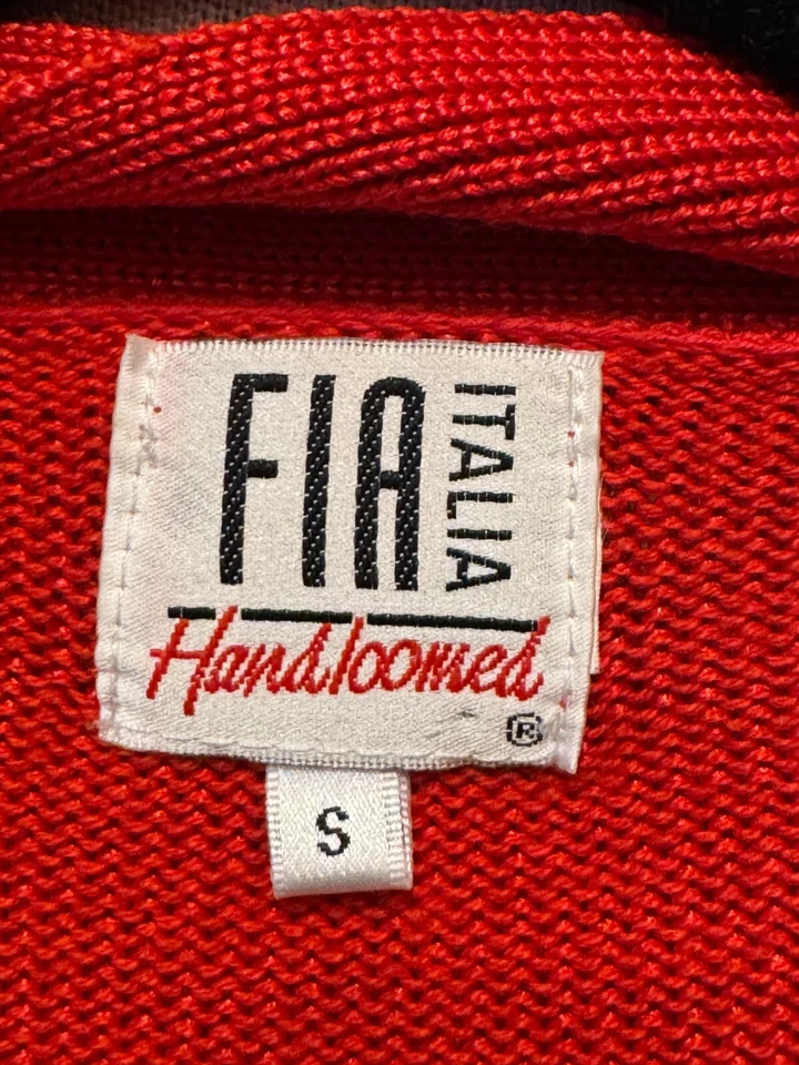De colección - Cárdigan FIA Italia Rojo Telar a Mano Cortado Cintura Talla S Pequeño Foto 3 de 4