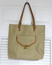 Tommy Hilfiger Tan Signature Logo Large Tote Bag Gold Tone Hardware Brown