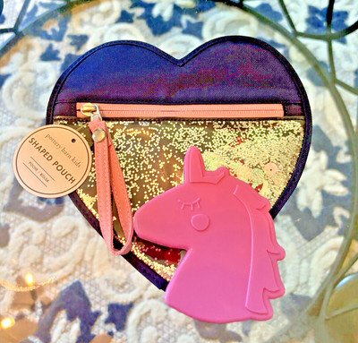 School Pottery Barn Heart princess PENCIL CASE rainbow glitter+  Disney Unicorn