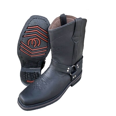 Mens Cowboy Biker Harness Black Leather Boots Trompa de Cochino Botas CR807 