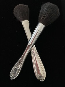 LOT OF 2 Vintage Silver plated Handled Make-Up Powder / Rouge Brushes