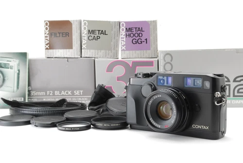 【MINT in Box】 Contax G2 Black + Planar 35mm F2 Lens w/Hood,Strap from JAPAN J37