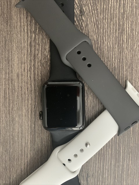 Apple Watch Series 3 42mm Stainless Steel Case White Sport Band Smartwatch - (MQK92LL/A) for