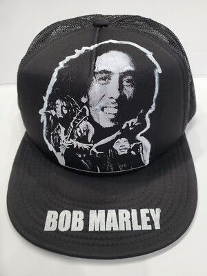 Reggae Ska White B Marley Trucker Black Hat Snapback Adjustable