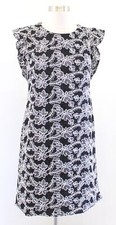 Ann Taylor Black White Embroidered Floral Lace Ruffle Flutter Shift Dress Sz 2P
