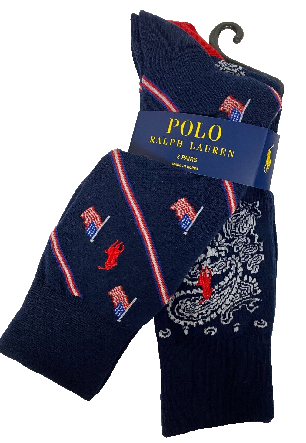 PONY Calze eleganti Polo Ralph Lauren uomo bandiere americane pantaloni a righe calze confezione da 4 NUOVE