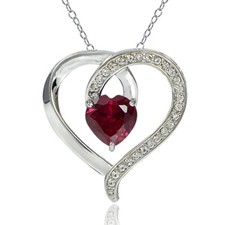 Sterling Silver 2.25ct TGW Lab Created Ruby  White Sapphire Heart Necklace