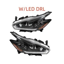 For 2018 Nissan Murano Black Halogen Headlights Assy w/ LED DRL Left&Right Side