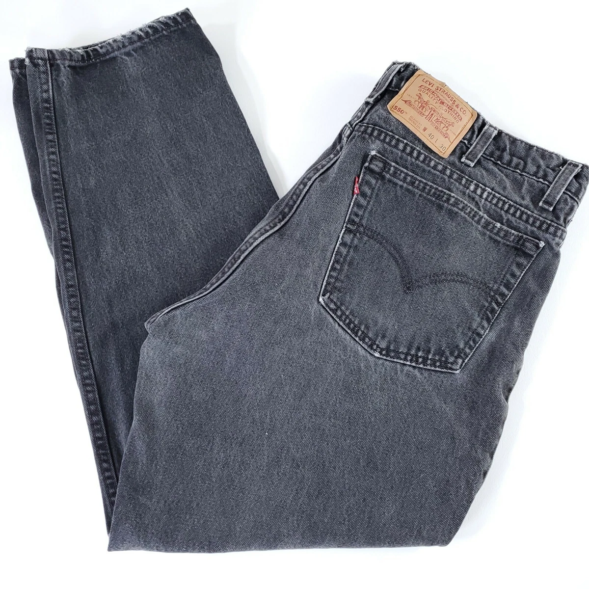 VTG 90s Levis 550 Mens Jeans 38x30 Relaxed Tapered Black Stone Wash Made in USA