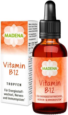 MADENA Vitamin B12 Tropfen, hochdosiert 250 µg pro Tropfen, vegan, rein, 50 ml