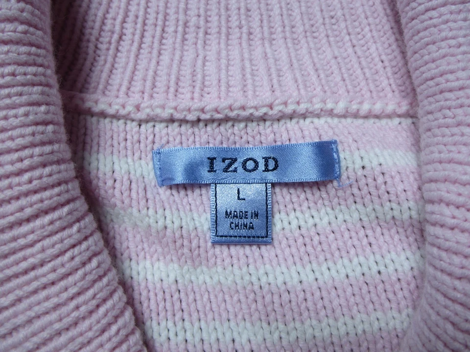 Izod Sweater Womens Large Knited Pink Striped Pullover Long Sleeve Outerwear - Imagem 3 de 4