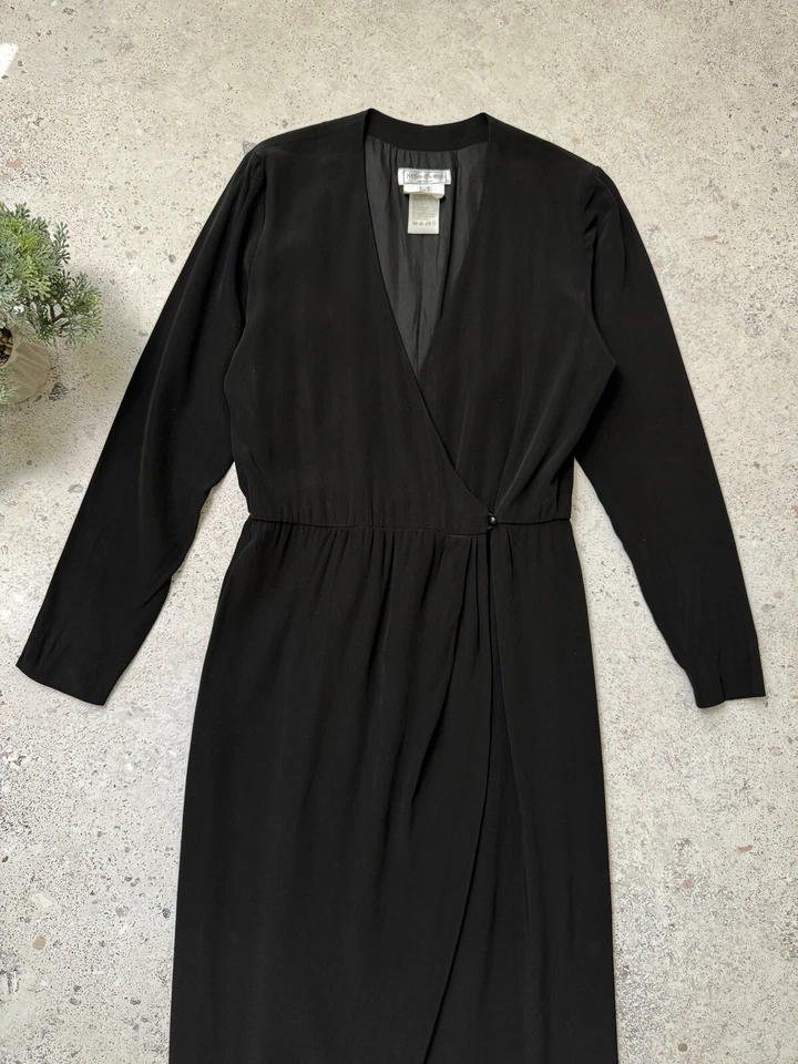 Maxi Vestido Para Mujer Yves Saint Laurent Vintage Asimétrico Negro Talla 10 Foto 2 de 4