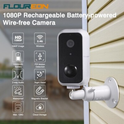 Floureon 1080P Wiederaufladbare Batteriebetriebene WLAN Kamera 10000mAh Akku PIR...