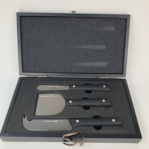 3 Piece Schmidt Brothers Cutlery Project X Black Handle Cheese Set in Wood Box