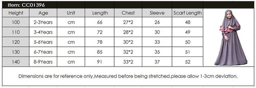 Muslim Children Kids Girls Long Dress Hijab 2 Piece Set Abaya Muslim Kaftan Robe - Picture 38 of 38