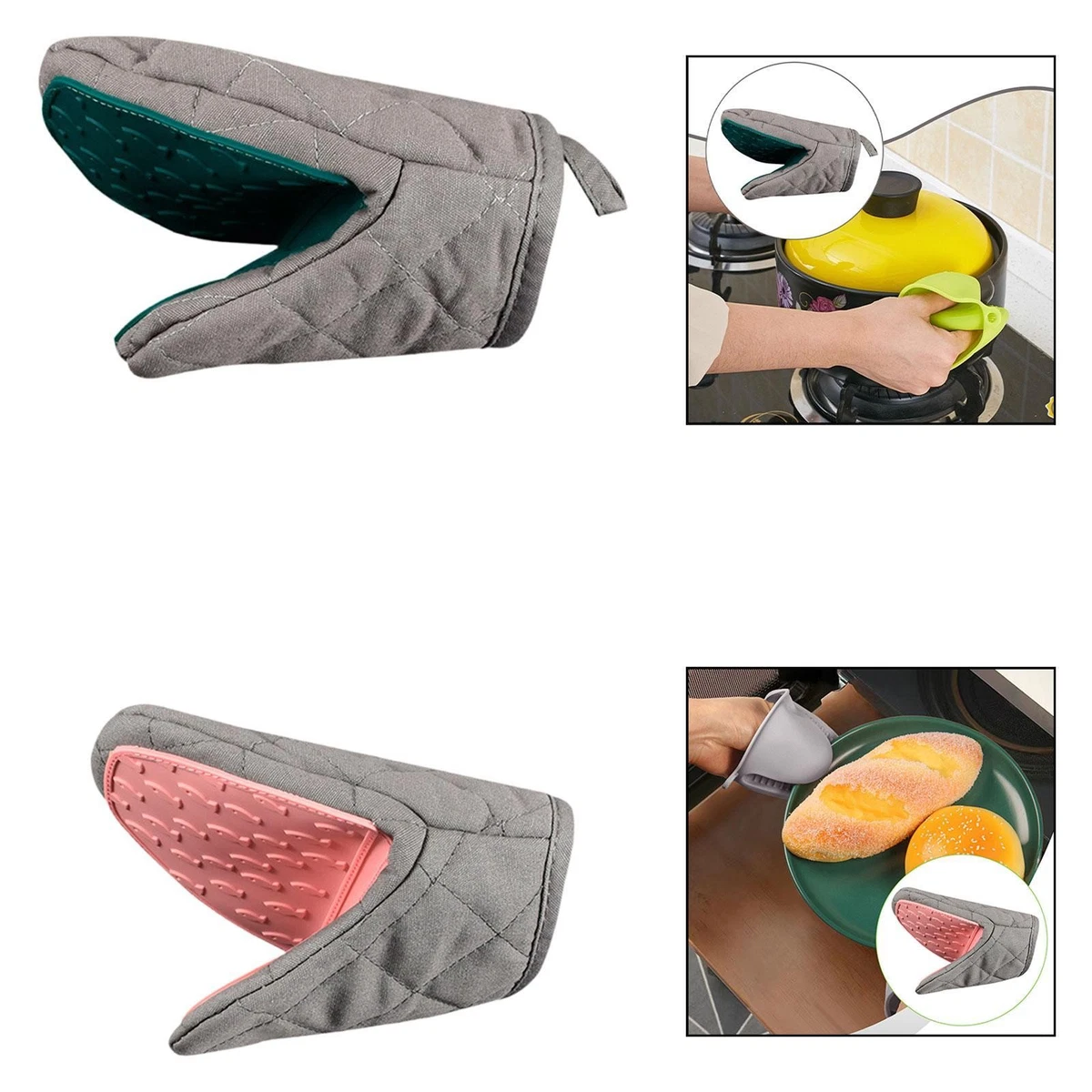 Dr. Oetker 4633 - Guanto da forno e da forno, in cotone, serie Modern Baking-Retro Design (colore: grigio, rosa), quantità: 1 pezzo, interno in poliestere, esterno: 100