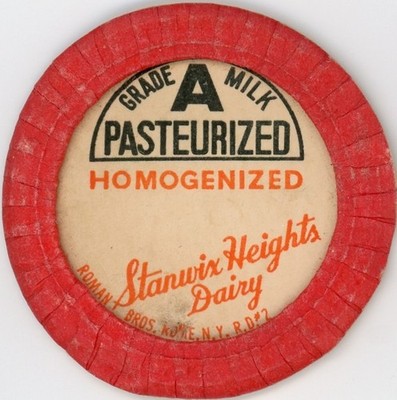 Milk Bottle Cap - Stanwix Heights Dairy - Roman Bros. - Rome, NY (New York)