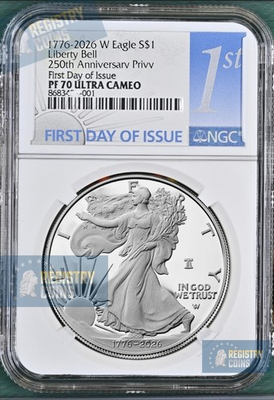 #ad 2026 W 250th Anniversary Proof Silver Eagle NGC PF 70 UC FDOI 1st Bell Presale% $395.00