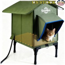 Outdoor Heated Cat House Weatherproof Safe Stray Cats W/ Dual Exits  Insulation