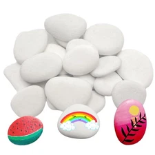 20 PCS 2-3 inch White Painting Rocks Medium DIY Flat Smooth Kindness Rocks