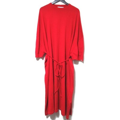 22AW EXTREME CASHMERE X Long Cotton Belted Over Knit Dress Red Women USED