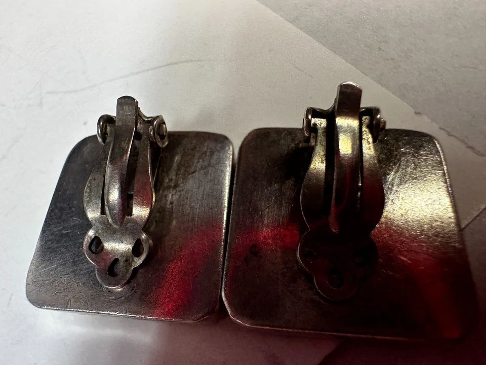 Brincos de prata com clipe em mosaico turquesa moldura quadrada recortada sudoeste - Imagem 4 de 4