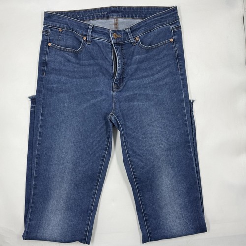 Talbots Jeans Womens 6 Blue Medium Wash Bootcut Slim High Rise Distressed